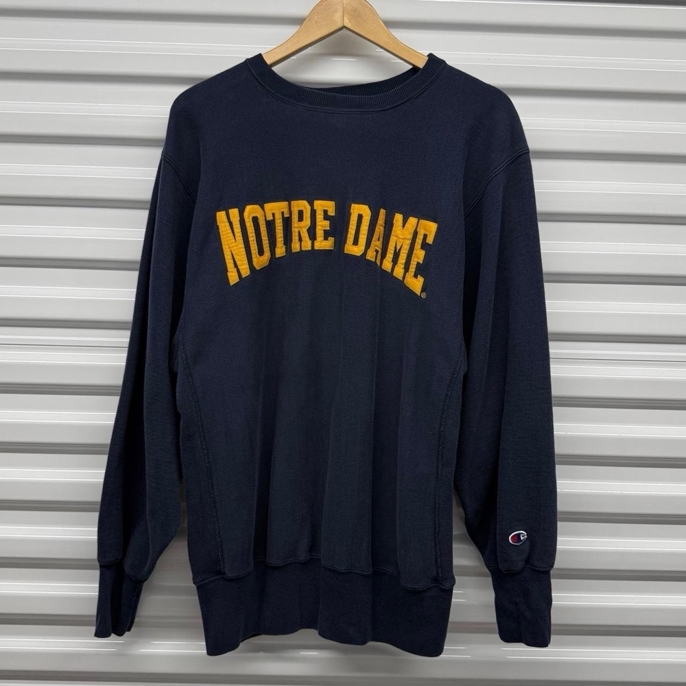 VTG 90s Notre Dame University Champion Reverse Weave Crewneck Size XL